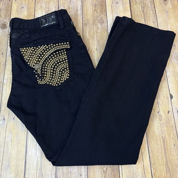 Robin Jeans Men Robins Vintage Long Flap Pockets Swarovski Crystals Black 38X34 - Picture 1 of 12